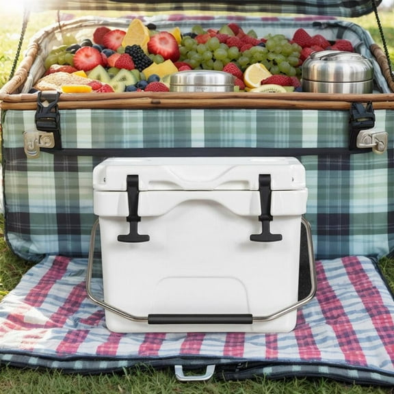 Topcobe 16 Quart 24-Can Capacity Portable Insulated Ice Cooler with 2 Cup Holders, Travel Cooler, Outdoor Picnic Camping Equipment, White