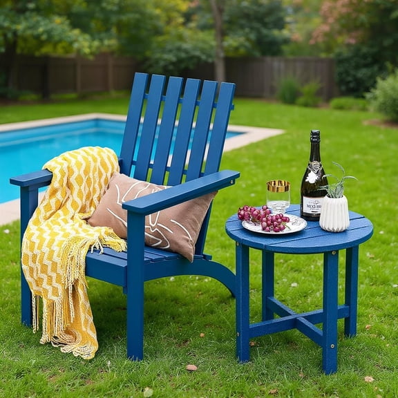 Topcobe 18 Inch Round Weather-Resistant Adirondack Side Table, Outdoor Patio Furniture for Garden Backyard Pool Deck-Navy