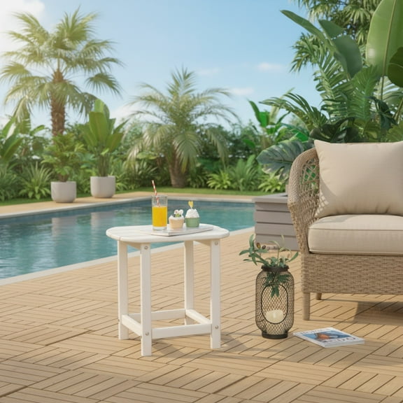 Topcobe 18 Inch Weather Resistant Side Table for Garden Yard Patio, Outdoor Patio Furniture, White