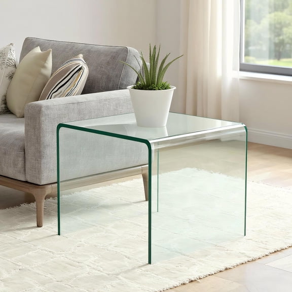 Topcobe 18 x 18 x 16 Inch Tempered Waterfall End Table with Non-Slip Pad, Sofa Table for Drink, Food, Snack used in Living Room & Bedroom