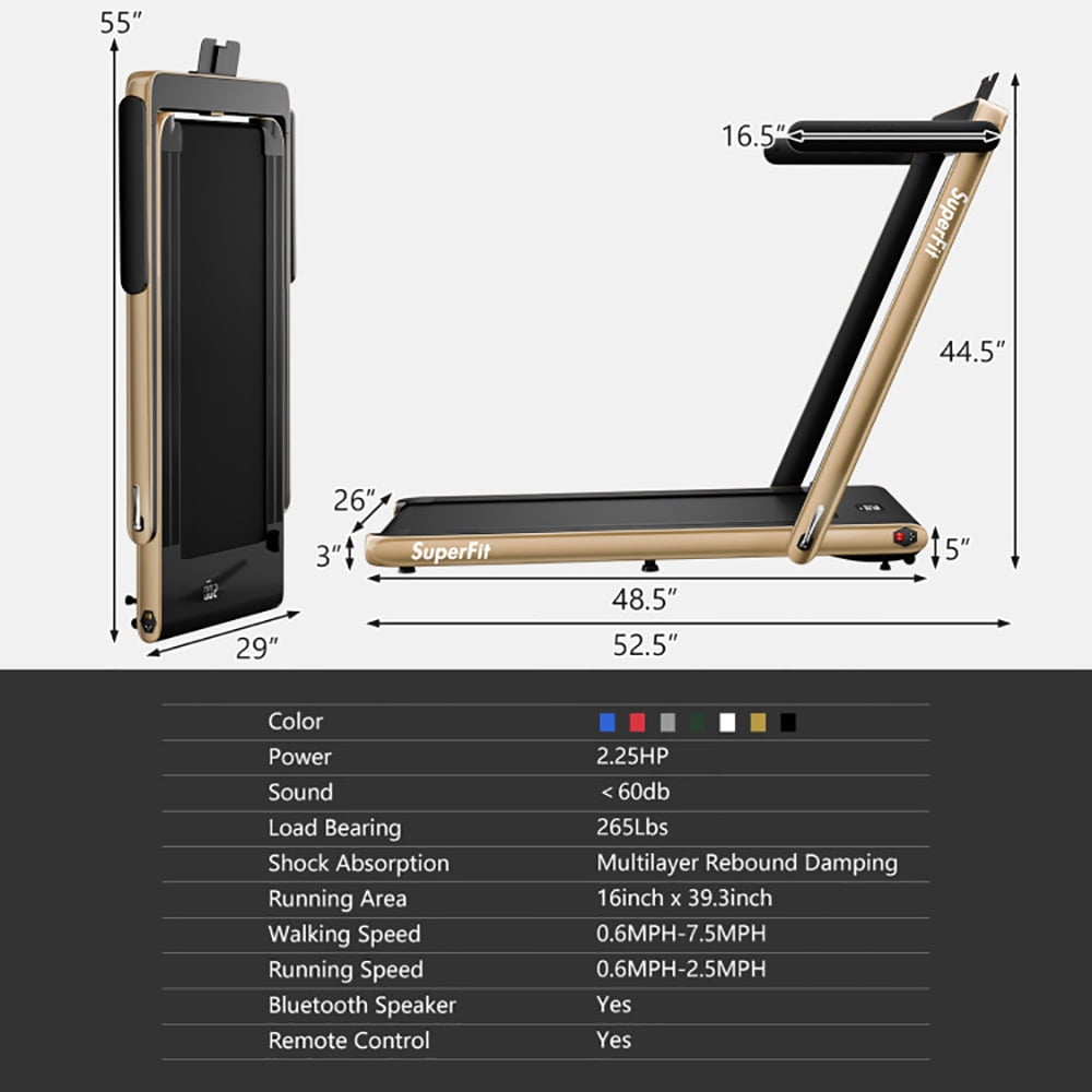 Topcobe 2.25HP 2 in 1 Folding Treadmill with APP Speaker Remote Control, Treadmills for Small Spaces, Walking Pad for Home, Yellow