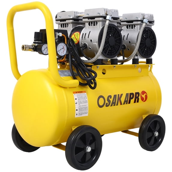 Topcobe 2.5HP Silent Oil-Free Air Compressor, Oil-Free, 13 Gallon Portable Electric Shop Air Compressor with Wheels and Automatic Drain Valve, 70 dBA Noise Level, Yellow