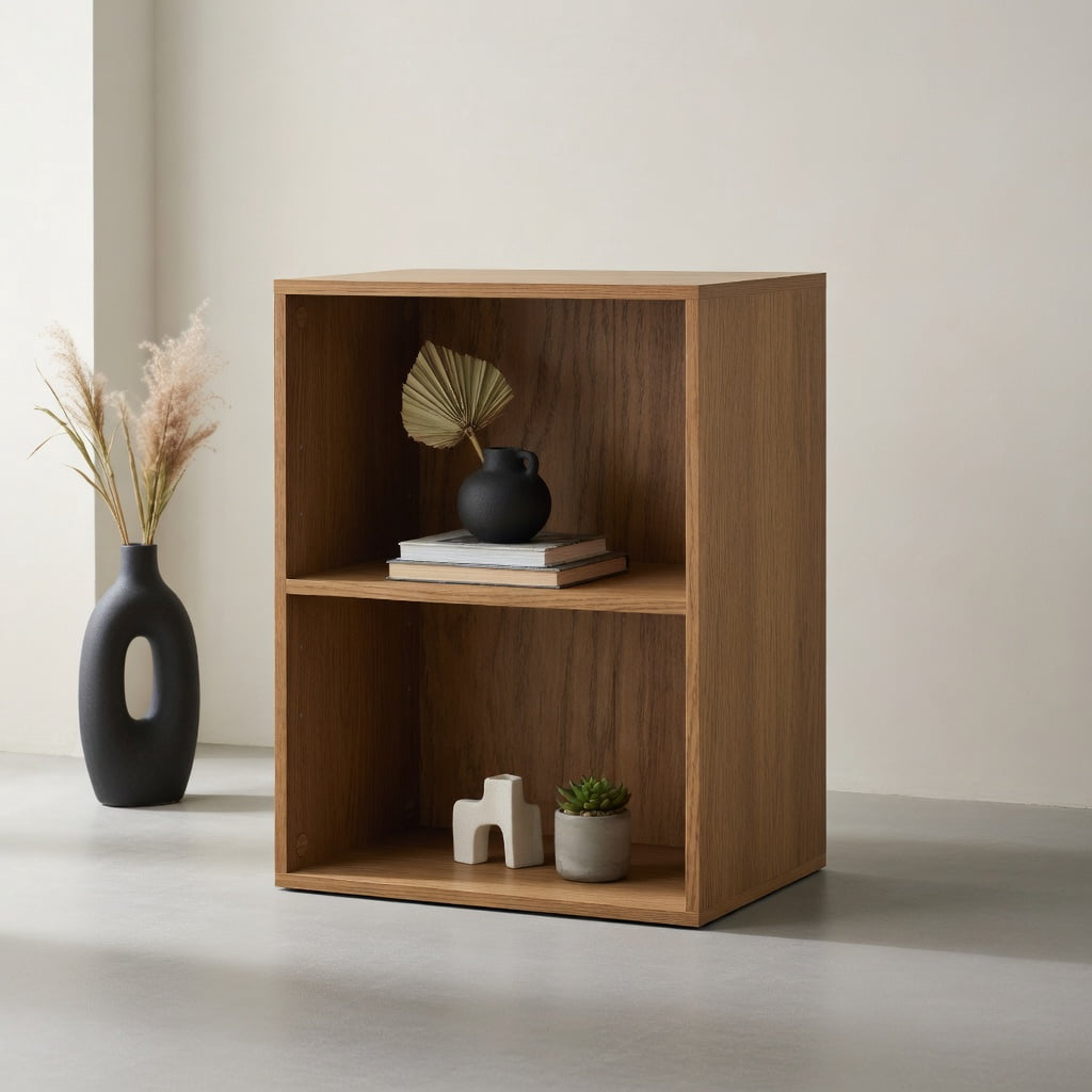 Topcobe 2-Cube Bookcase Floor Standing Open Bookshelf with 5-Position Adjustable Shelf, Corner Bookshelf, Storage Shelf, Book Organizer-Natural