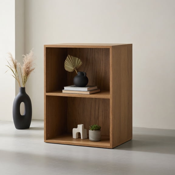 Topcobe 2-Cube Bookcase Floor Standing Open Bookshelf with 5-Position Adjustable Shelf, Corner Bookshelf, Storage Shelf, Book Organizer-Natural