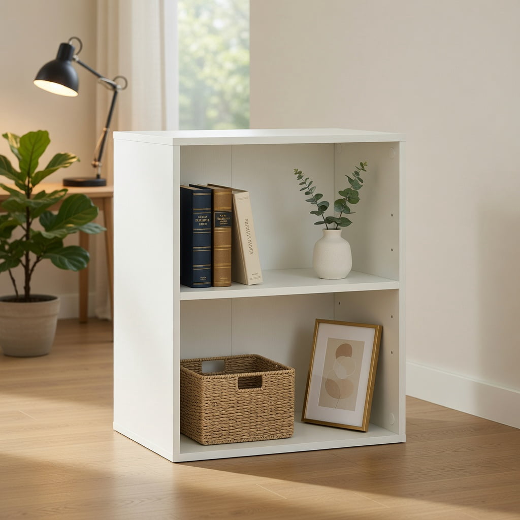 Topcobe 2-Cube Bookcase Floor Standing Open Bookshelf with 5-Position Adjustable Shelf, Corner Bookshelf, Storage Shelf, Book Organizer-White