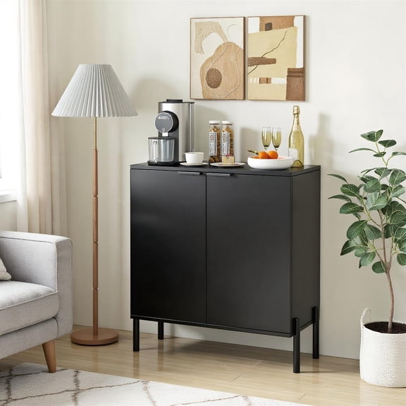 Topcobe 2-Door Buffet Cabinet Sideboard with Shelf and Metal Legs, Storage Cabinets for Living Room-Black