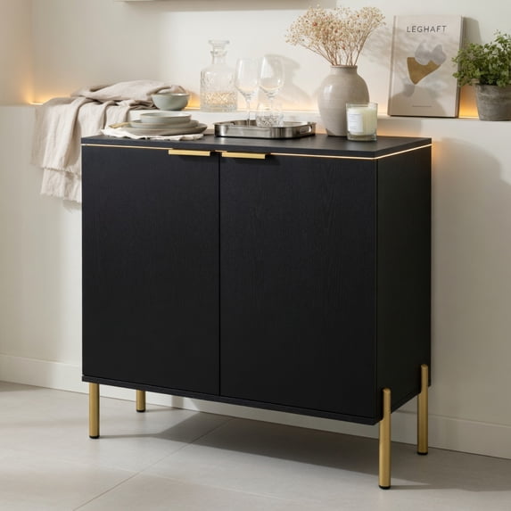Topcobe 2-Door Buffet Cabinet Sideboard with Shelf and Metal Legs, Storage Cabinets for Living Room-Black