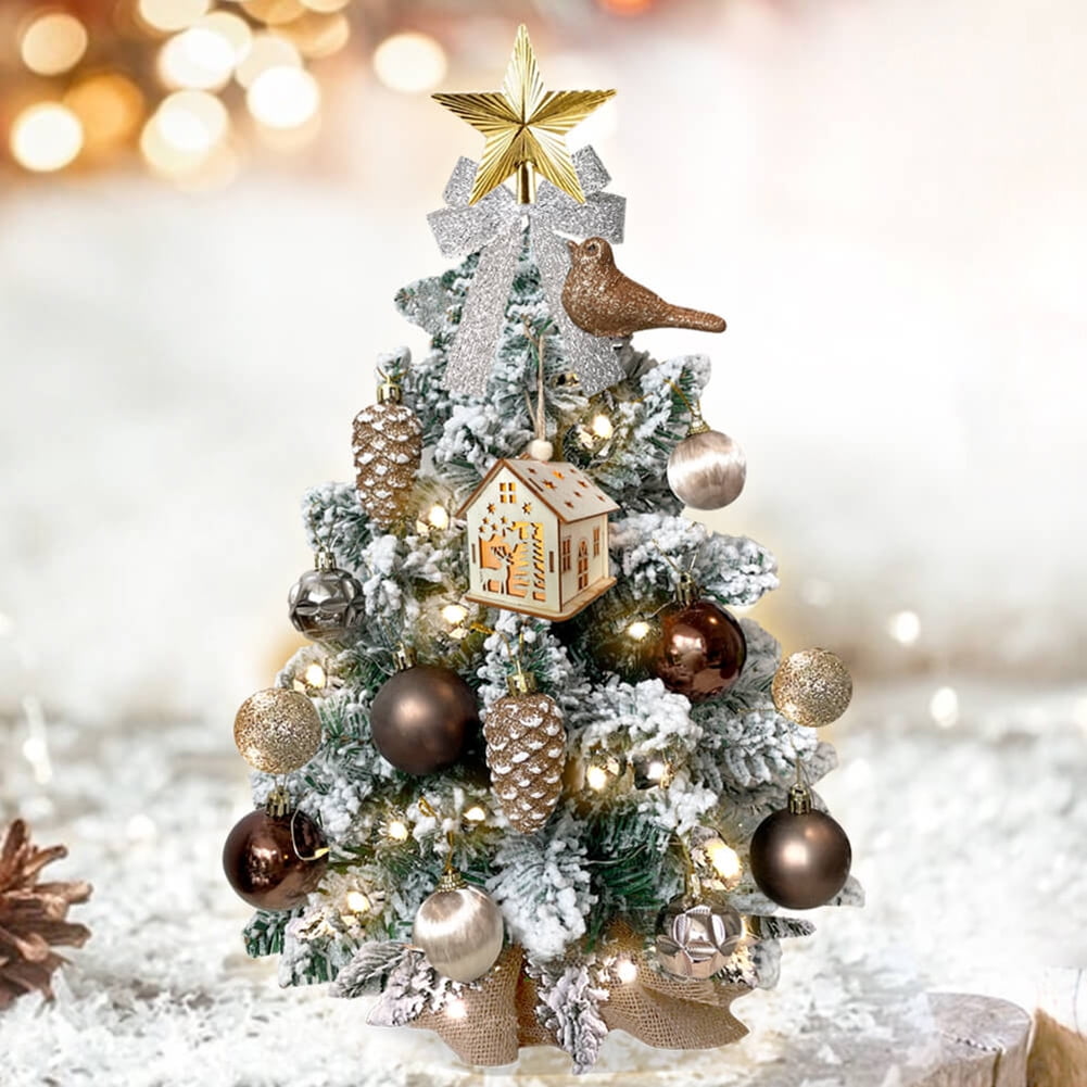 Topcobe 2 Ft Tabletop Mini Artificial Christmas Tree w/ Light & Xmas Ornaments for Desk Decor, Brown Topcobe 2 Ft Tabletop Mini Artificial Christmas Tree w/ Light & Xmas Ornaments for Desk Decor, Brown