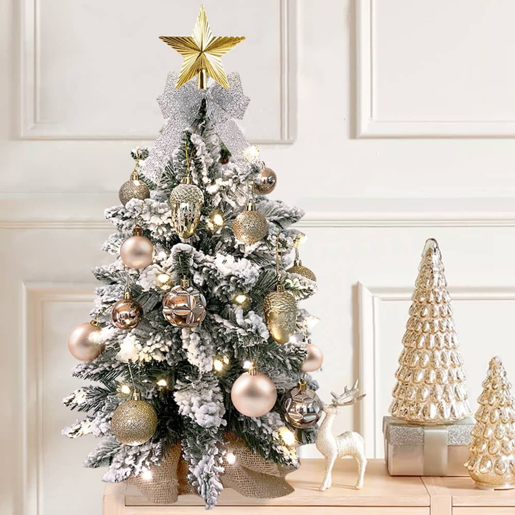 Topcobe 2 Ft Tabletop Mini Artificial Christmas Tree w/ Light & Xmas Ornaments for Desk Decor, Gold Topcobe 2 Ft Tabletop Mini Artificial Christmas Tree w/ Light & Xmas Ornaments for Desk Decor, Gold