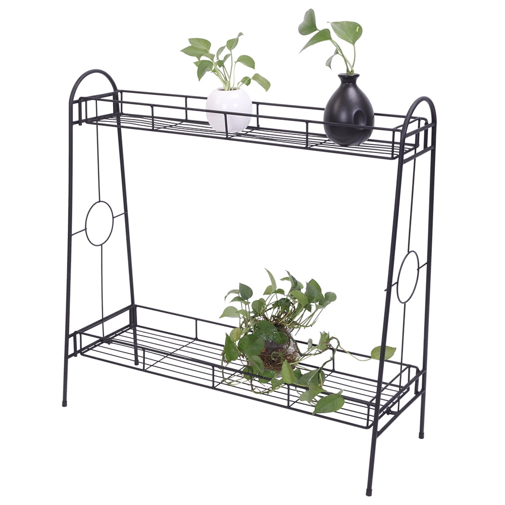 Topcobe 2 Layers Shelving Storage Unit, Metal Organizer Wire Rack Plant Stand, Plant Display Rack Pot Holder for Indoor Outdoor Use