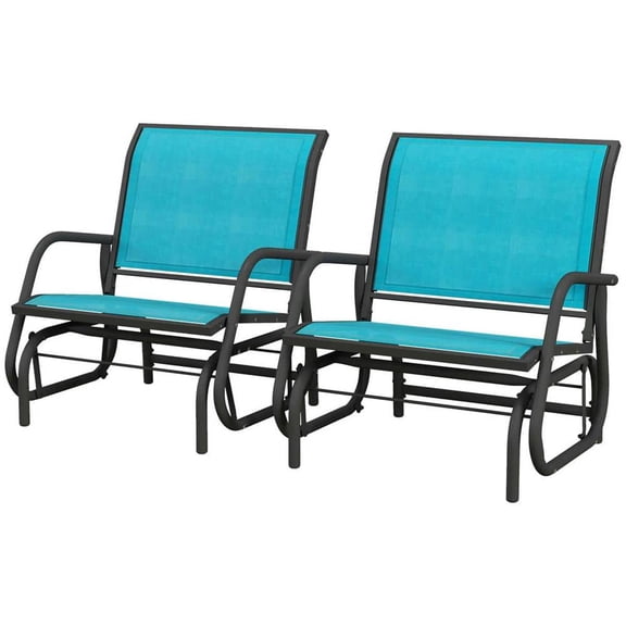 Topcobe 2-Pack Outdoor Swing Chairs, Rustic Steel Glider Set with Comfortable Curved Arms, Perfect for Patio, Yard, Pool Area, Deck, Blue