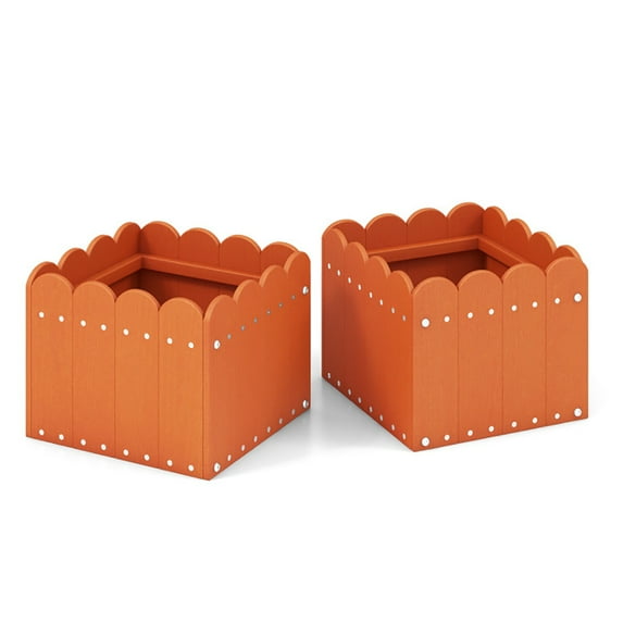 Topcobe 2 Pack Square Planter Box with Drainage Gaps for for Front Porch Garden Balcony, Planters for Outdoor Plants, Raised Garden Beds Indoor Outdoor, Orange