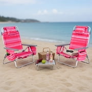 Topcobe 2 Packs 5-Position Outdoor Folding Backpack Beach Table Chair Reclining Chair Set, Outdoor Camping Equipment for Travel, Picnic, Party-Hot Pink