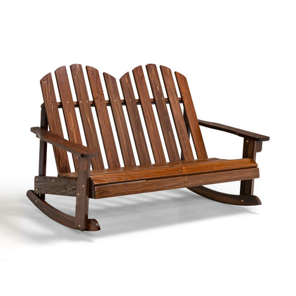 Topcobe 2 Person Adirondack Rocking Chair with Slatted seat, Toddler Living Room Chair-Brown Topcobe 2 Person Adirondack Rocking Chair with Slatted seat, Toddler Living Room Chair-Brown