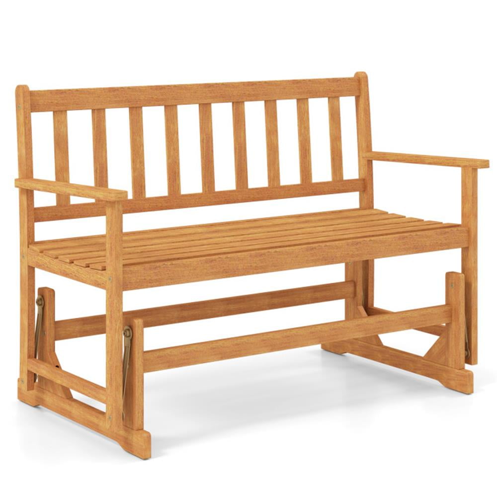 Topcobe 2-Person Outdoor Acacia Wood Glider Bench Patio Swing Rocking Loveseat, Outdoor Patio Furniture for Garden Backyard Pool Deck
