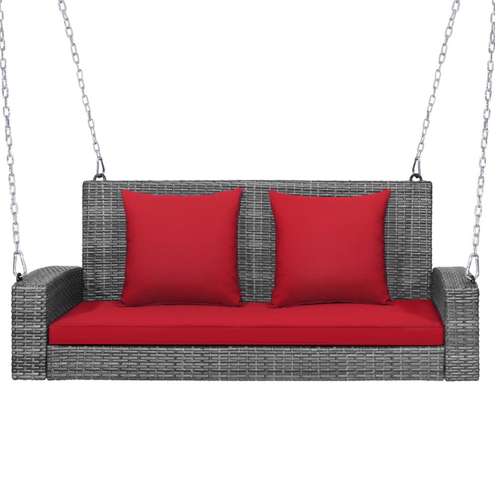 Topcobe 2-Person Patio PE Wicker Hanging Porch Swing Bench Chair Cushion 800 Pounds, Outdoor Patio Furniture, Red Topcobe 2-Person Patio PE Wicker Hanging Porch Swing Bench Chair Cushion 800 Pounds, Outdoor Patio Furniture, Red