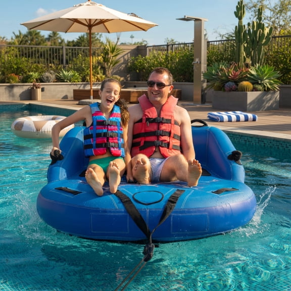 Topcobe 2 Person Water Sport Inflatable Towable Tubes for Boating, Heavy-Duty Durable Construction for Pulling Behind Boat, Unique Seats for Secure Ride, Blue