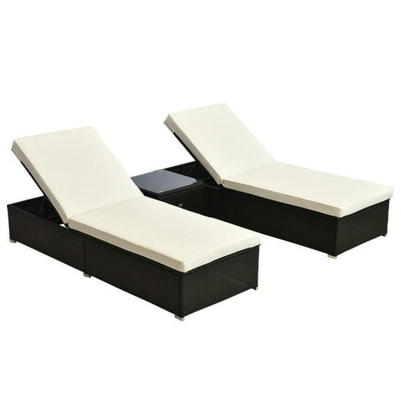 Topcobe 2-Piece Outdoor Chaise Lounger Set with 5-Position Backrest, Rustic PE Rattan Wicker Poolside Chairs, Waterproof Ottoman, Dark Brown & Cream White 3-Piece Patio Furniture Collection