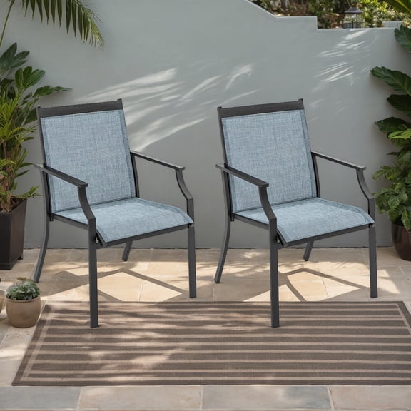 Topcobe 2 Piece Patio Dining Chairs Large Outdoor Chairs, Outdoor Patio Furniture for Garden Backyard Pool Deck with Breathable Seat and Metal Frame-Blue