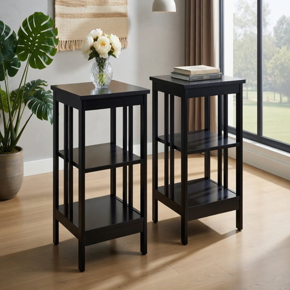 Topcobe 2 Pieces 3-Tier Nightstand with Reinforced Bars and Stable Structure, Small End Table Sofa Table for Living Room Bedroom, Brown