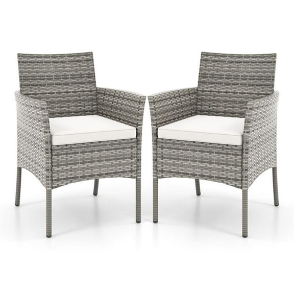 Topcobe 2 Pieces Outdoor PE Rattan Armchairs with Cozy Seat Cushions, Outdoor Patio Furniture for Garden Backyard Pool Deck-White