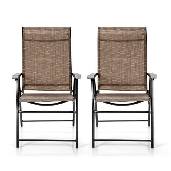 Topcobe 2 Pieces Outdoor Patio Folding Chair with Armrest for Camping Garden, Outdoor Deck Furniture