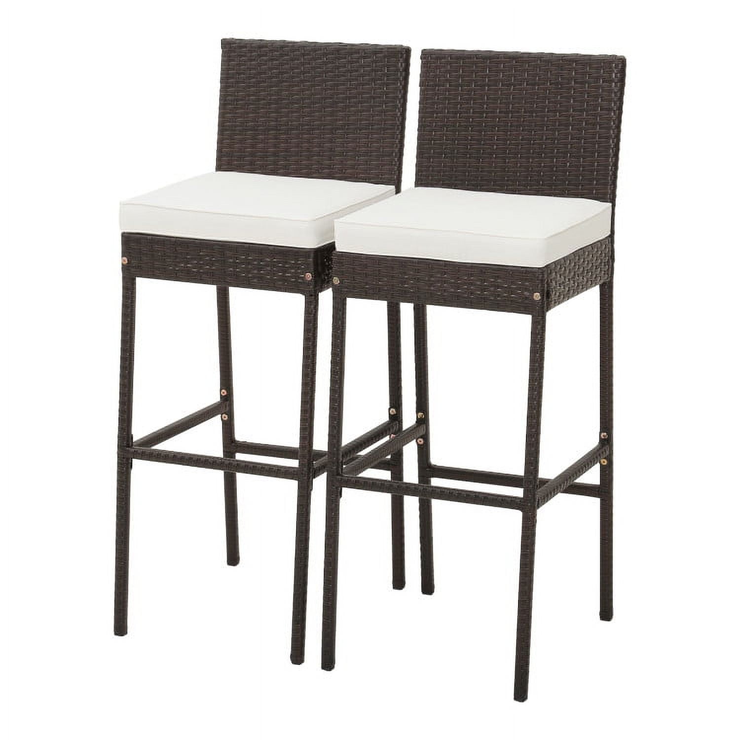 Topcobe 2 Pieces Patio Cushioned Wicker Barstools with Cozy Footrest-Set of 2, Outdoor Deck Furniture Topcobe 2 Pieces Patio Cushioned Wicker Barstools with Cozy Footrest-Set of 2, Outdoor Deck Furniture