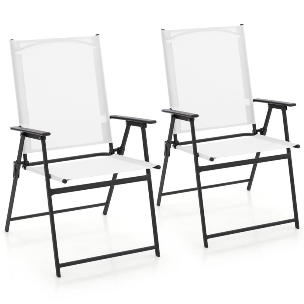 Topcobe 2 Pieces Patio Folding Chairs with Armrests for Deck Garden Yard, Outdoor Patio Furniture for Garden Backyard Pool Deck-White