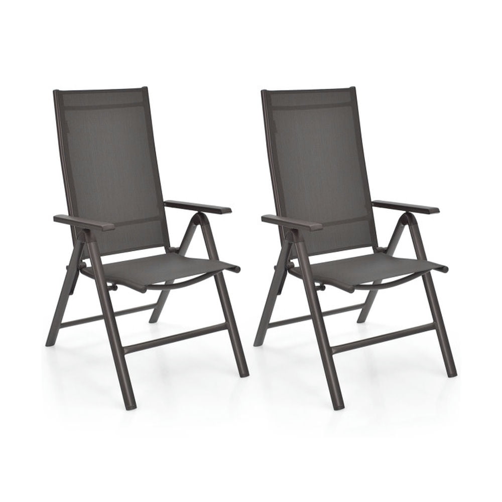 Gray Aluminum Folding Dining Chairs with Adjustable Reclining Backrest, Set of 2
