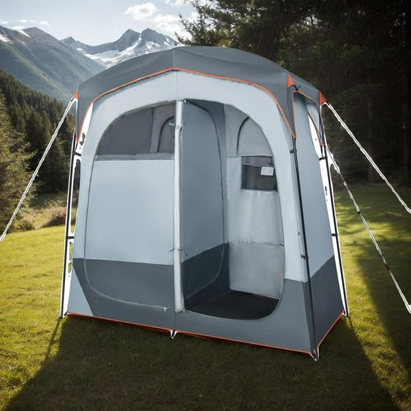Topcobe 2 Rooms Oversize Privacy Shower Tent with Removable Rain Fly and Inside Pocket, Easy Set Up Shower Privacy Shelter, Gray
