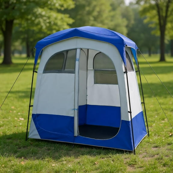 Topcobe 2 Rooms Oversize Privacy Shower Tent with Removable Rain Fly and Inside Pocket, Outdoor Tent for Camping-Blue
