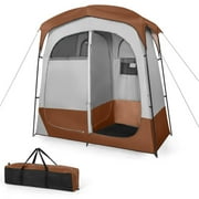 Topcobe 2 Rooms Oversize Privacy Shower Tent with Removable Rain Fly and Inside Pocket, Outdoor Tent for Camping-Brown