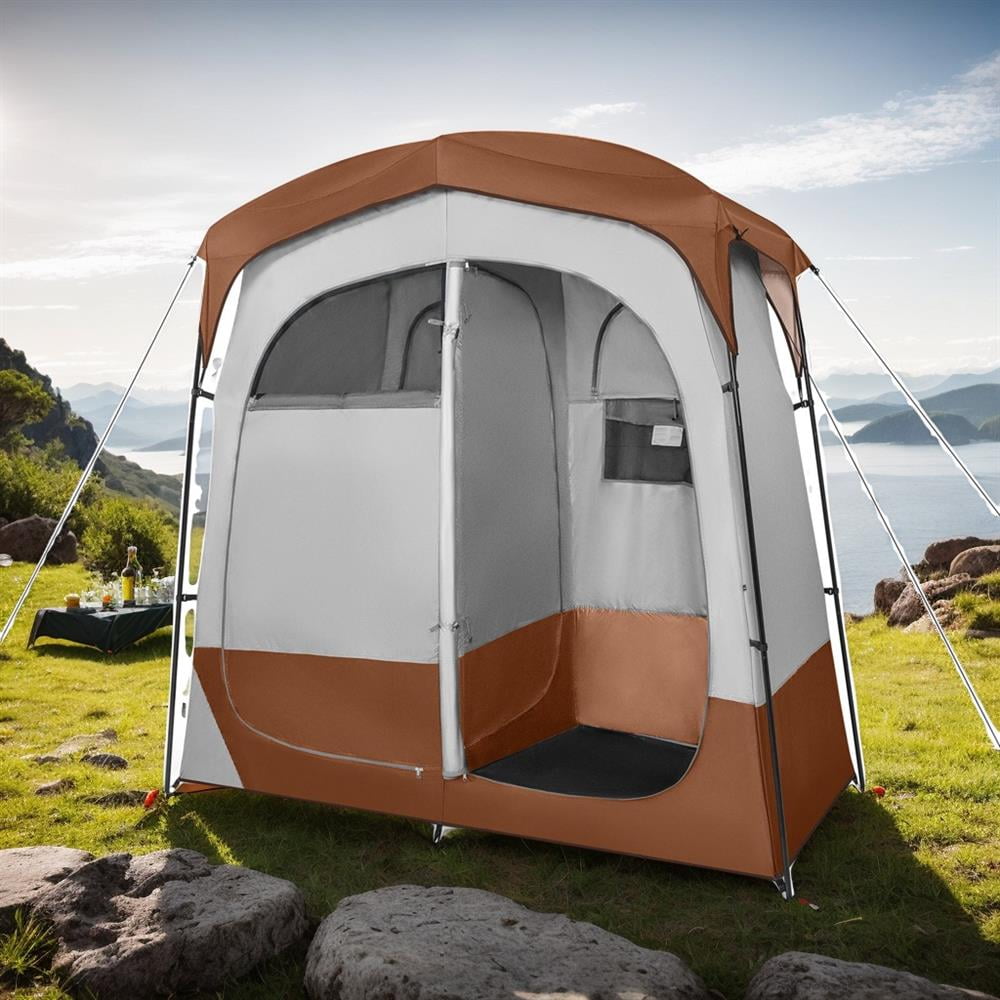 Topcobe 2 Rooms Oversize Privacy Shower Tent with Removable Rain Fly and Inside Pocket, Outdoor Tent for Camping-Brown Topcobe 2 Rooms Oversize Privacy Shower Tent with Removable Rain Fly and Inside Pocket, Outdoor Tent for Camping-Brown