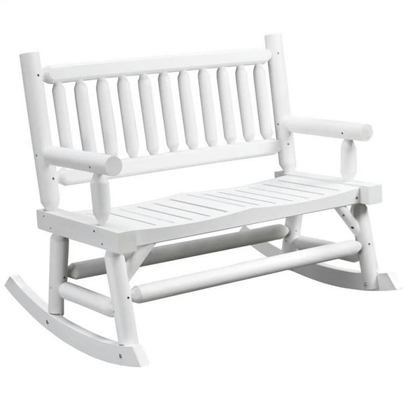 Topcobe 2-Seater Log-Style Outdoor Rocking Bench, Sturdy Patio Loveseat with Comfortable Wide Seats, Ideal for Garden, Deck, White