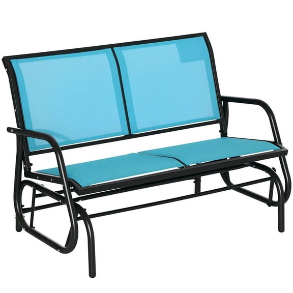 Topcobe 2-Seater Outdoor Bench, Cozy Patio Double Rocker Loveseat, Powder-Coated Steel Frame, Blue for Garden, Deck