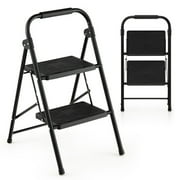 Topcobe 2-Step Ladder with Wide Anti-Slip Pedal, Step Stool Foldable, Black