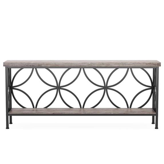 Topcobe 2-Tier Console Table, 70.9" Industrial Sofa Table Behind Couch, Modern Furniture for Indoor, Gray
