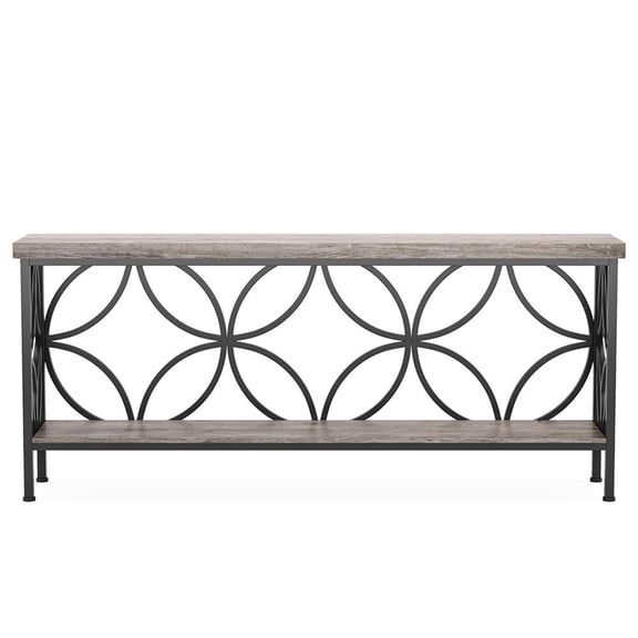 Topcobe 2-Tier Console Table, 70.9" Industrial Sofa Table Behind Couch, Modern Furniture for Indoor, Gray