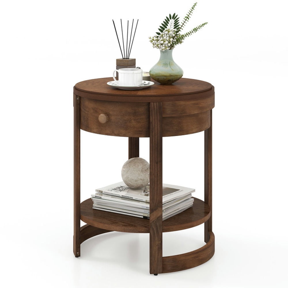 Topcobe 2-Tier Round End Table Mid Century Modern Nightstand, End Table for Living Room, Bedroom with Drawer and Shelf Topcobe 2-Tier Round End Table Mid Century Modern Nightstand, End Table for Living Room, Bedroom with Drawer and Shelf