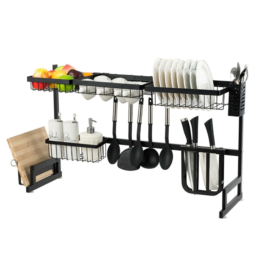 Topcobe 2 Tier Stainless Steel Over Sink Dish Drainer, Over The Sink Dish Drying Rack, Dish Drainer Rack with Utensil Holder for Kitchen Counter