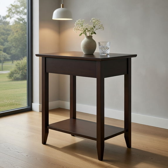 Topcobe 2-Tier Wedge Narrow End Table with Storage Shelf and Solid Wood ...