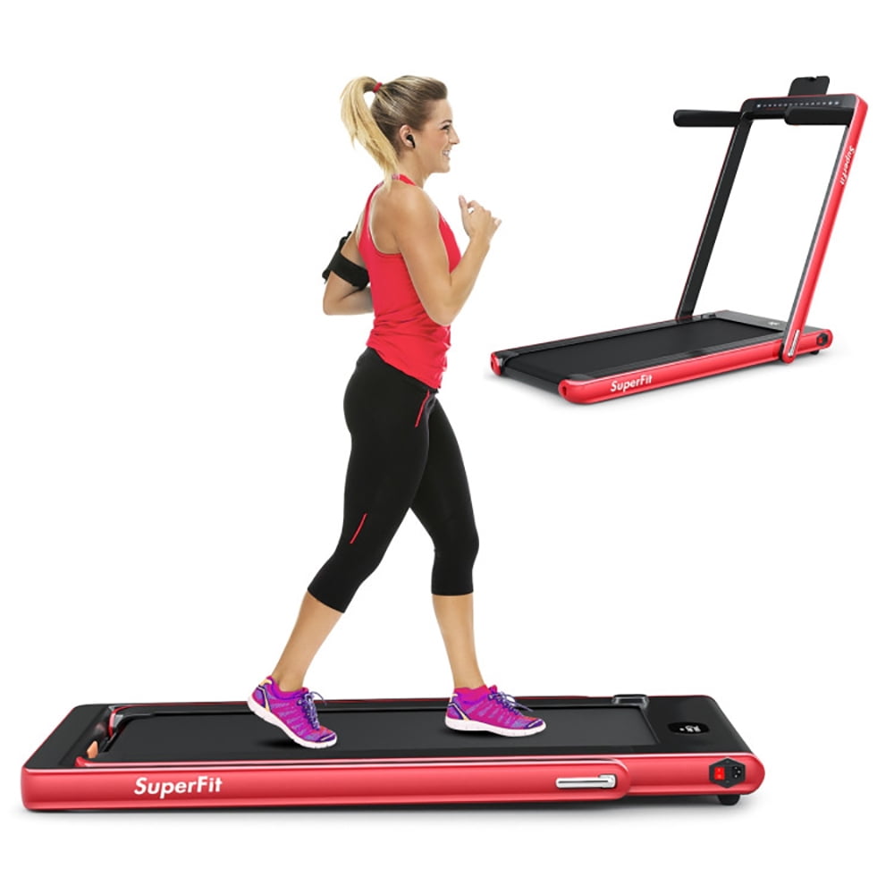 Topcobe 2-in-1 Electric Motorized Health and Fitness Folding Treadmill with Dual Display and Speaker, Under Desk Walking Pad Treadmill, Walking Pad with Handle Bar, Red Topcobe 2-in-1 Electric Motorized Health and Fitness Folding Treadmill with Dual Display and Speaker, Under Desk Walking Pad Treadmill, Walking Pad with Handle Bar, Red