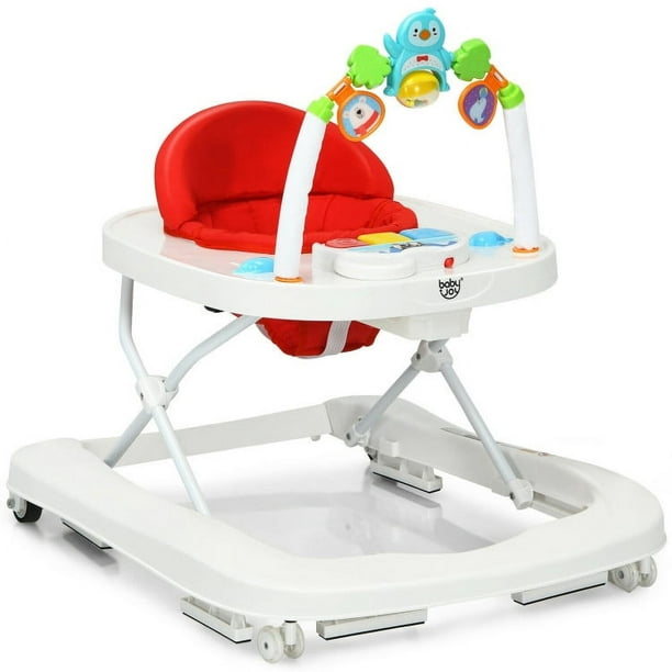 Topcobe 2 in 1 Foldable Baby Walker with Adjustable Heights Baby Walker Bouncer Red
