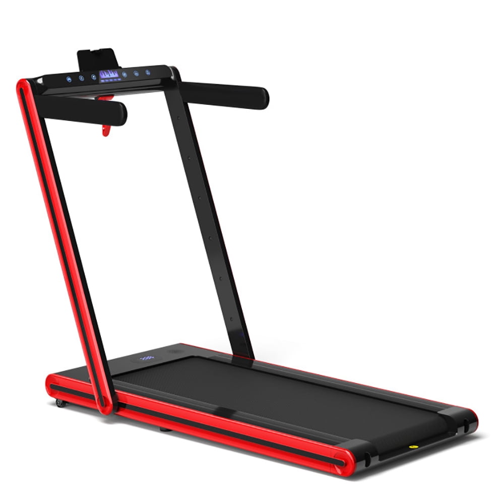 Topcobe 2-in-1 Folding Treadmill with Dual LED Display, Under Desk Walking Pad Treadmill, Walking Pad for Home, Red