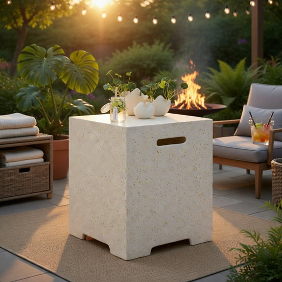 Topcobe 2-in-1 Gas Tank Holder Side Table with Protective Cover, Backyard Furniture