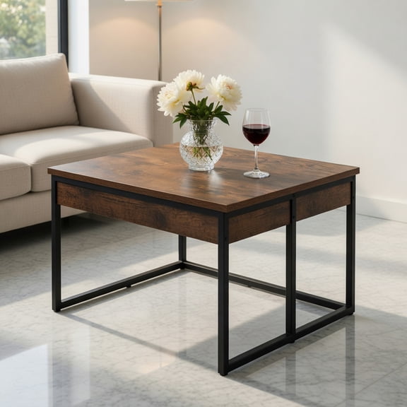 Topcobe 2-in-1 Nesting Coffee Table Set of 2 for Living Room, Center Table for Living Room, Modern Furniture for Home-Rustic Brown