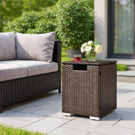 Topcobe 2-in-1 Patio Rattan Gas Propane Tank Cover for 20 lbs Propane Tanks for Camping Backyard Deck Picnic Porch, Backyard Furniture, Brown