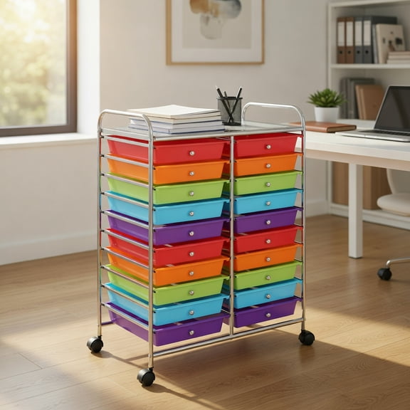 Topcobe 20 Drawers Storage Rolling Cart Studio Organizer, Rolling Carts with Wheels for Kitchen, Living Room, Multicolor