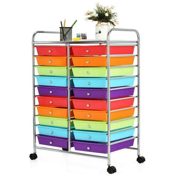 Topcobe 20 Drawers Storage Rolling Cart Studio Organizer, Rolling Carts with Wheels for Kitchen, Living Room, Multicolor