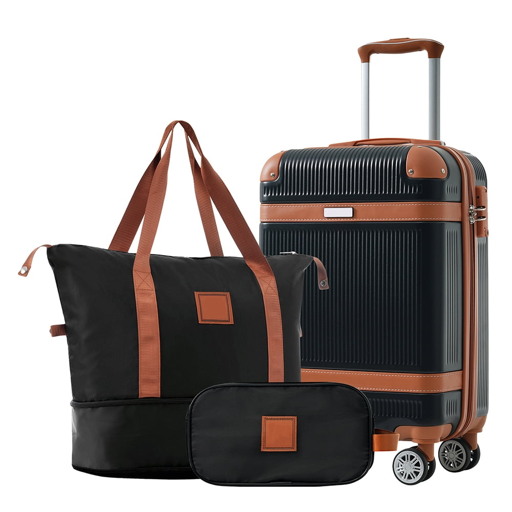 Topcobe 20" Hardshell Luggage Sets 3 Piece Carry on Suitcase Double Spinner Wheels with TSA Lock, Weekender Duffel Bag, Toiletry Bag, Travelers Club, Black Topcobe 20" Hardshell Luggage Sets 3 Piece Carry on Suitcase Double Spinner Wheels with TSA Lock, Weekender Duffel Bag, Toiletry Bag, Travelers Club, Black